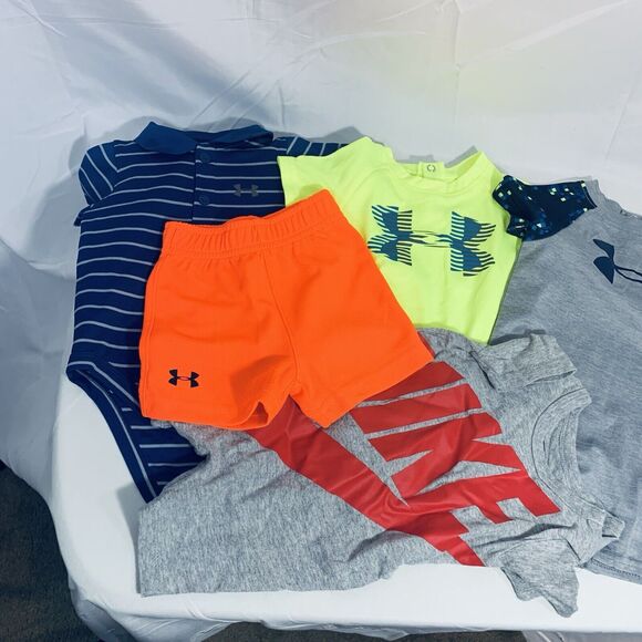 Lot Of 5 Baby One Piece Under Armour And Nike And Shorts 3-6 Months - Picture 2 of 16